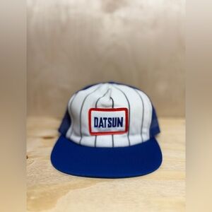 Vintage Datsun Blue and White Trucker Hat with Pinstripes